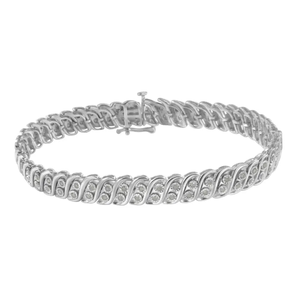 .925 Sterling Silver 1.0 Cttw Miracle Set Diamond Two Row s Link Bracelet(i-j Color I3 Clarity) -7.75’’ - Fine