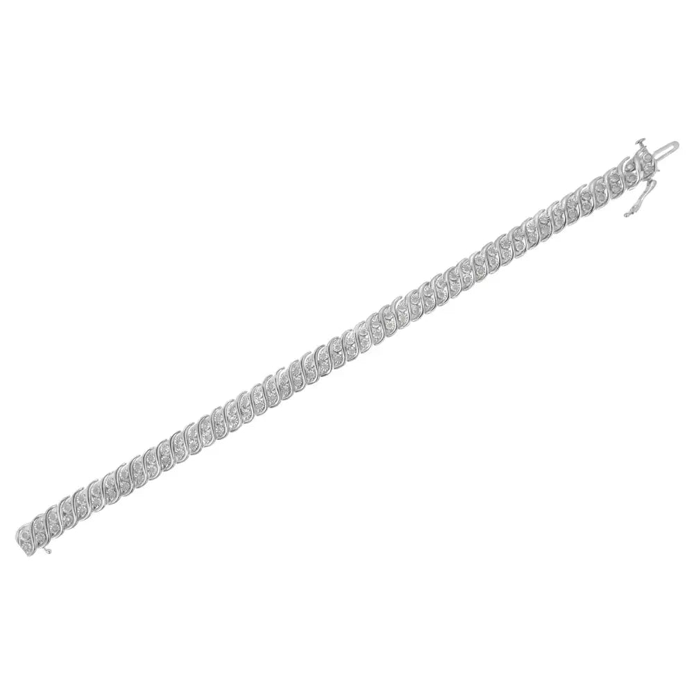 .925 Sterling Silver 1.0 Cttw Miracle Set Diamond Two Row s Link Bracelet(i-j Color I3 Clarity) -7.75’’ - Fine