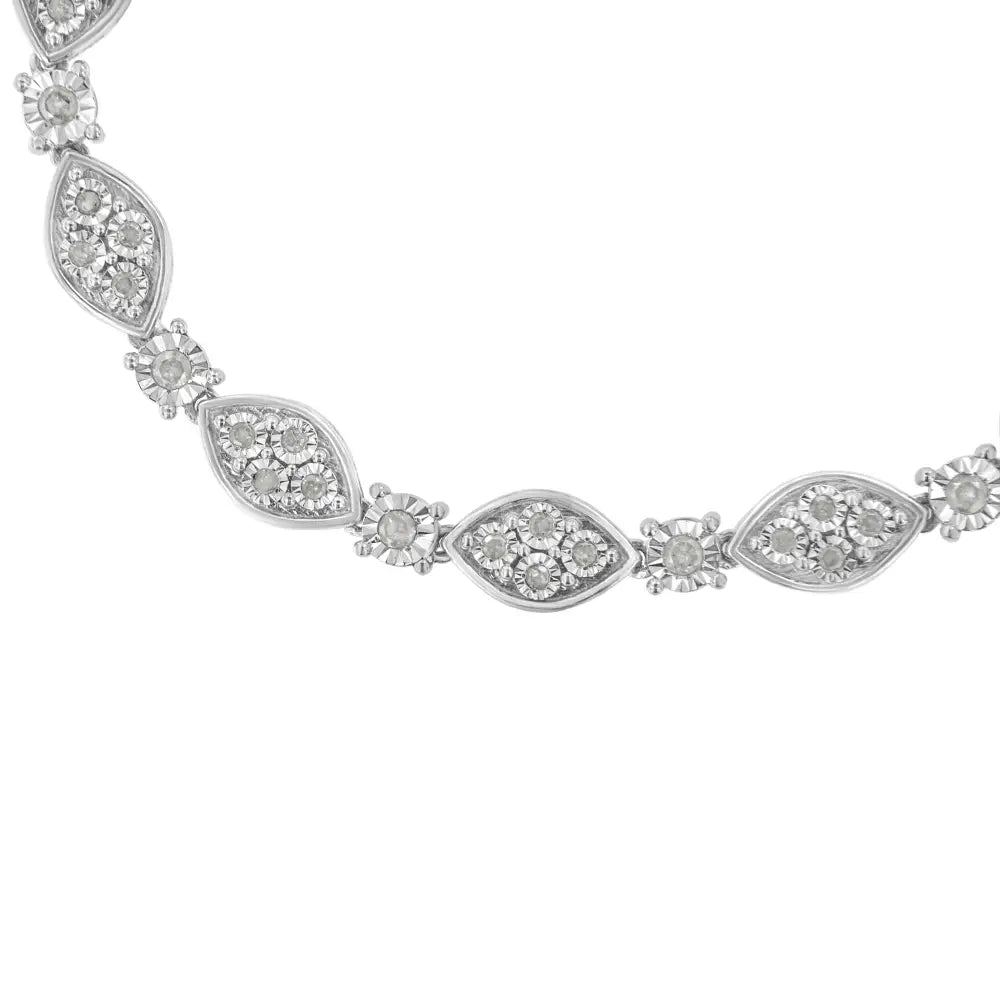 .925 Sterling Silver 1.0 Cttw Miracle-set Round-cut Diamond Pear and Bezel Link Bracelet (i-j I3) - Size 7.5’’