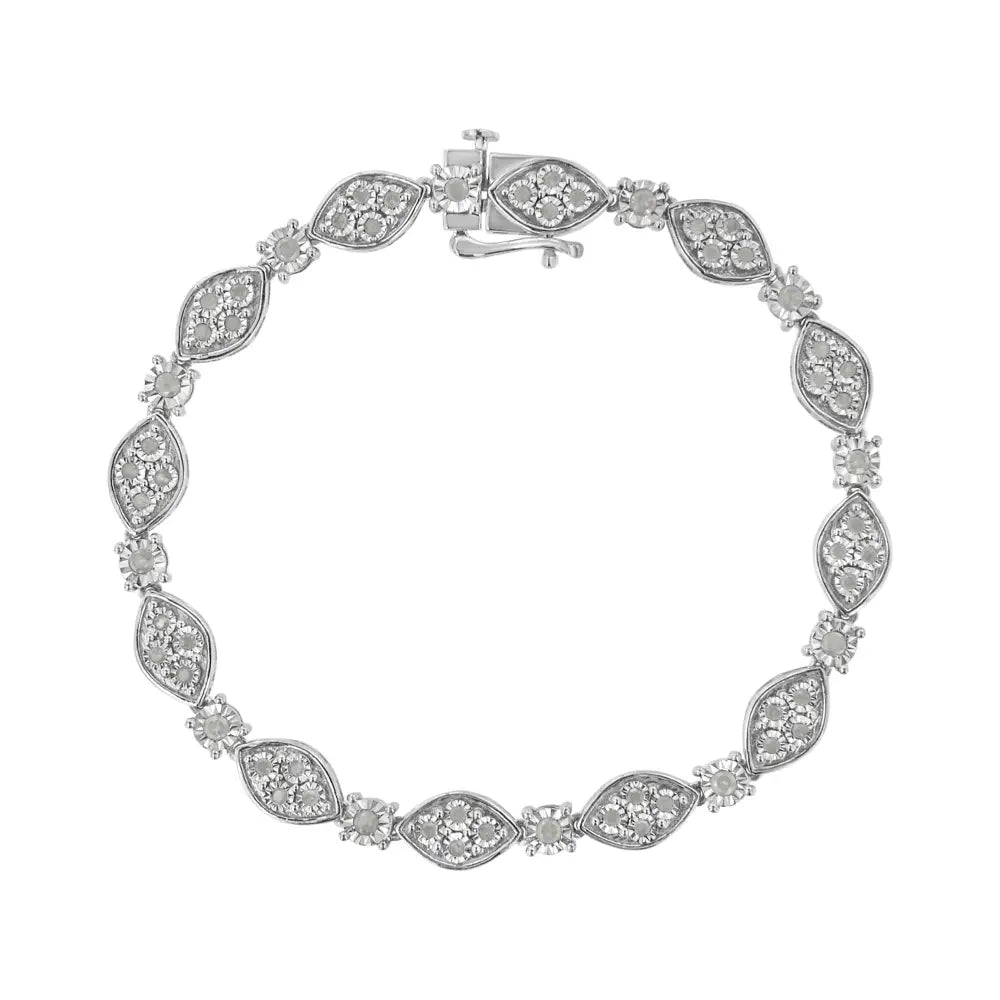 .925 Sterling Silver 1.0 Cttw Miracle-set Round-cut Diamond Pear and Bezel Link Bracelet (i-j I3) - Size 7.5’’