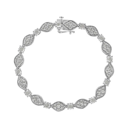 .925 Sterling Silver 1.0 Cttw Miracle-set Round-cut Diamond Pear and Bezel Link Bracelet (i-j I3) - Size 7.5’’