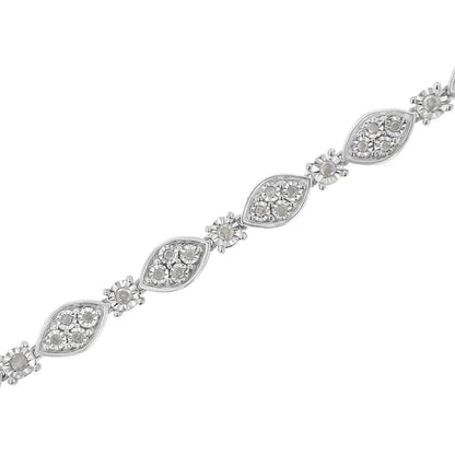 .925 Sterling Silver 1.0 Cttw Miracle-set Round-cut Diamond Pear and Bezel Link Bracelet (i-j I3) - Size 7.5’’