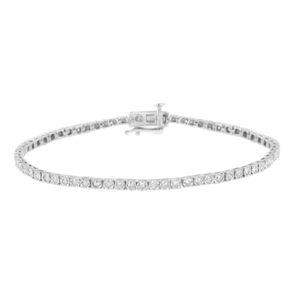 .925 Sterling Silver 1.0 Cttw Miracle Set Round-cut Diamond Tennis Bracelet (i-j Color I3 Clarity) - 7.25’’ - Fine