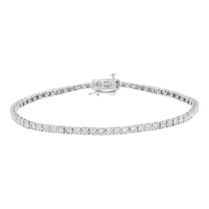 .925 Sterling Silver 1.0 Cttw Miracle Set Round-cut Diamond Tennis Bracelet (i-j Color I3 Clarity) - 7.25’’ - Fine