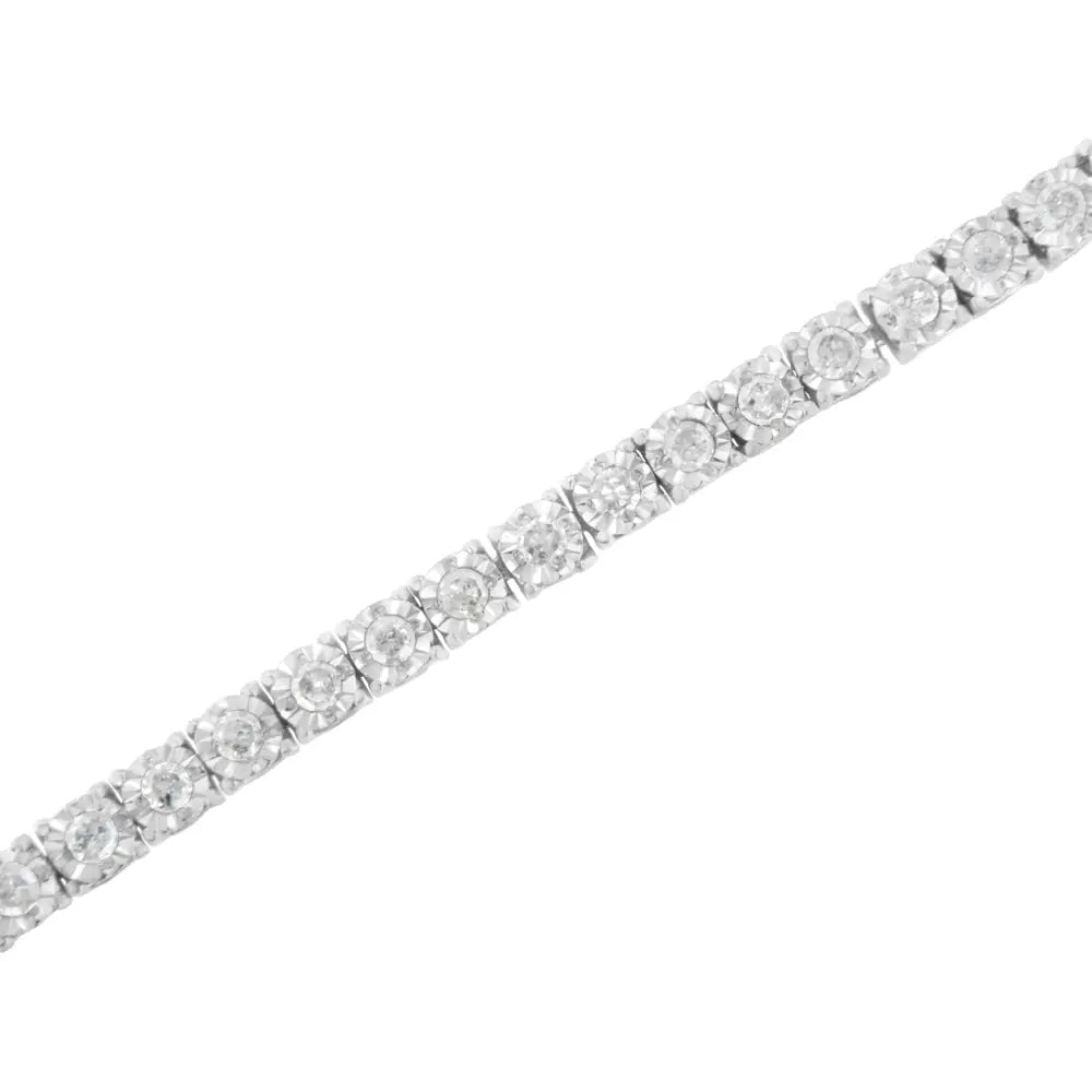 .925 Sterling Silver 1.0 Cttw Miracle Set Round-cut Diamond Tennis Bracelet (i-j Color I3 Clarity) - 7.25’’ - Fine