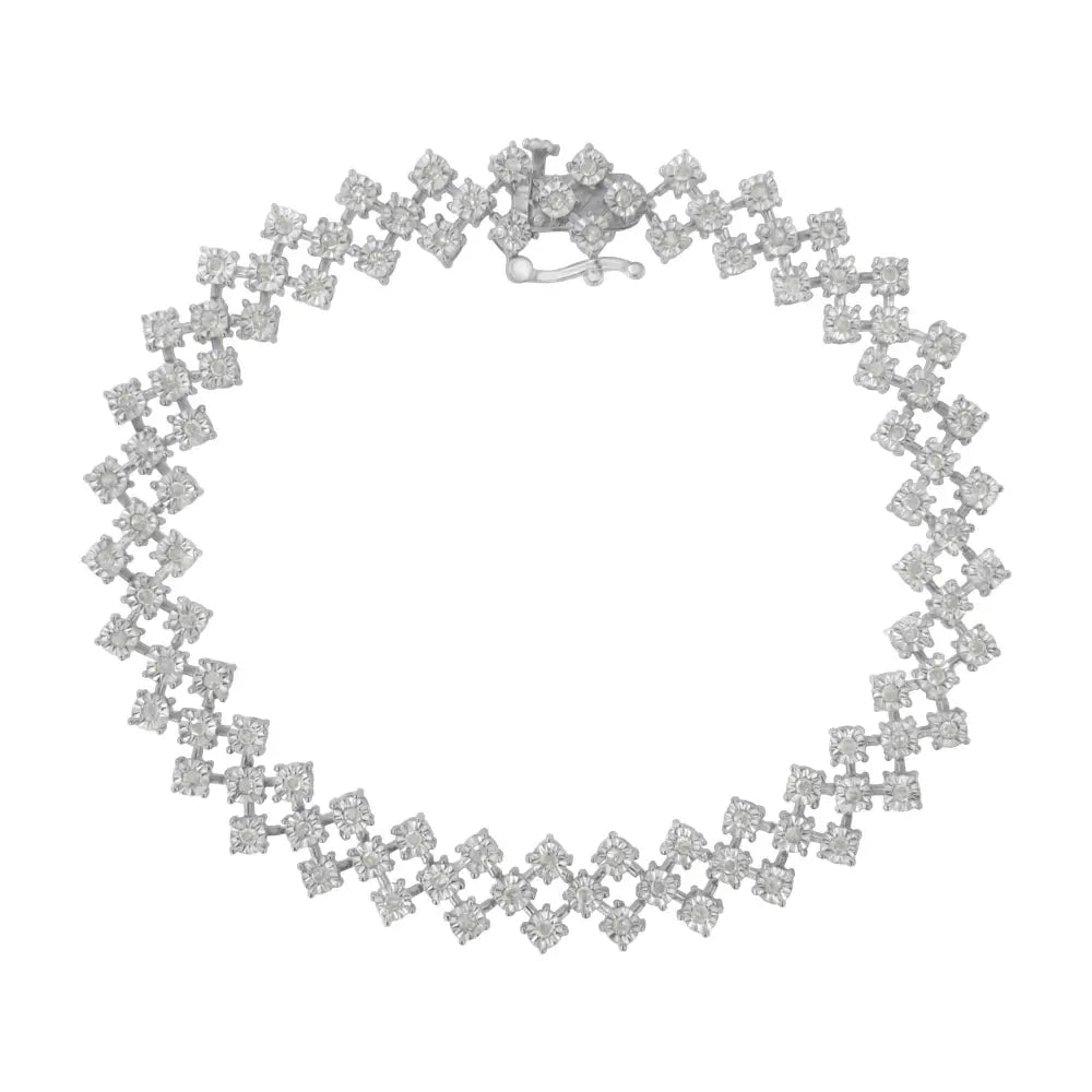 .925 Sterling Silver 1.0 Cttw Miracle-set Round Diamond ?Zig Zag’ Link Bracelet (i-j Color I3 Clarity) -7.25 - Fine