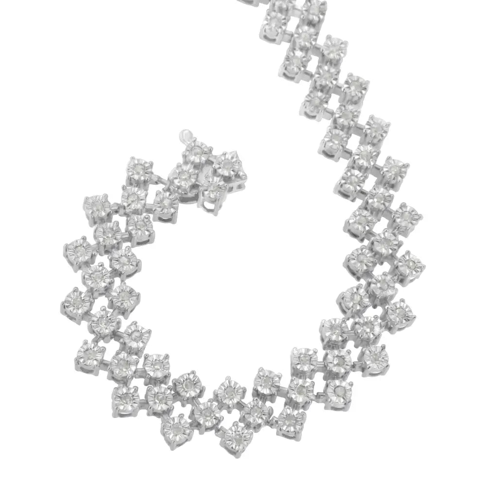 .925 Sterling Silver 1.0 Cttw Miracle-set Round Diamond ?Zig Zag’ Link Bracelet (i-j Color I3 Clarity) -7.25 - Fine