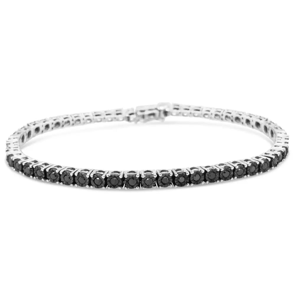 .925 Sterling Silver 1.0 Cttw Miracle-set Treated Black Diamond Round Miracle Plate Tennis Bracelet (black Color I3