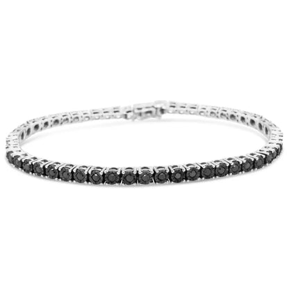 .925 Sterling Silver 1.0 Cttw Miracle-set Treated Black Diamond Round Miracle Plate Tennis Bracelet (black Color I3