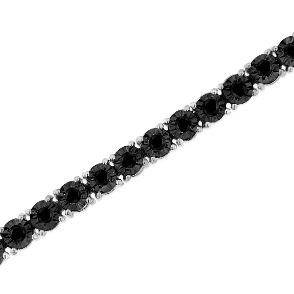 .925 Sterling Silver 1.0 Cttw Miracle-set Treated Black Diamond Round Miracle Plate Tennis Bracelet (black Color I3