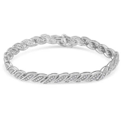 .925 Sterling Silver 1.0 Cttw Pave Set Round Diamond Tear Shaped Link Bracelet - Fine Jewelry us Direct