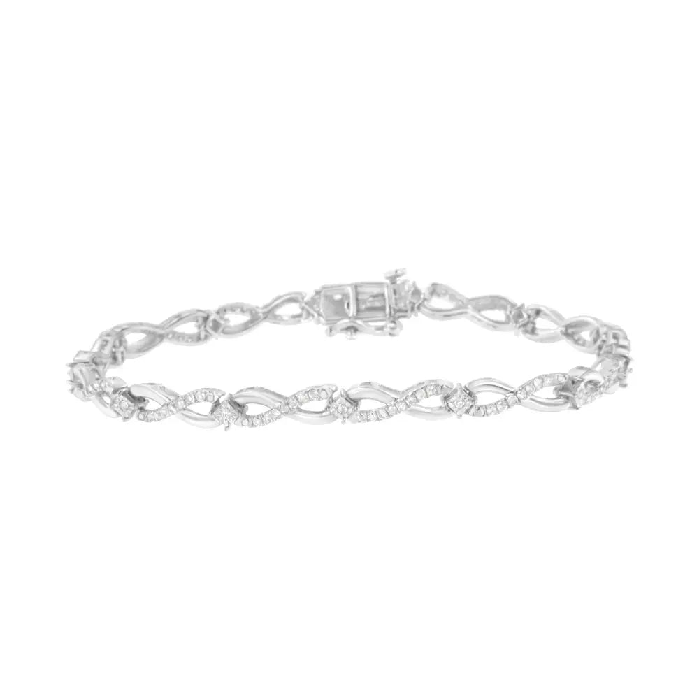 .925 Sterling Silver 1.0 Cttw Prong Set Diamond Infinity Link Bracelet (i-j Color I2-i3 Clarity) - 7.25’’ - Fine