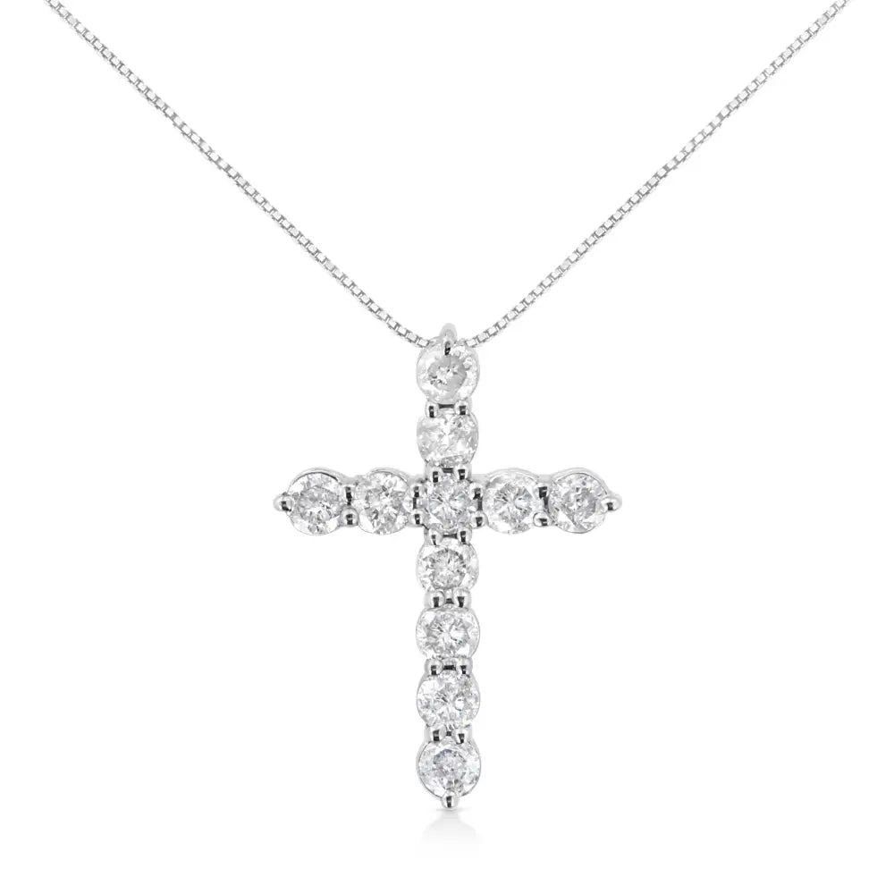 .925 Sterling Silver 1.0 Cttw Prong Set Round-cut Diamond Cross 18’’ Pendant Necklace (i-j Color I2-i3 Clarity)