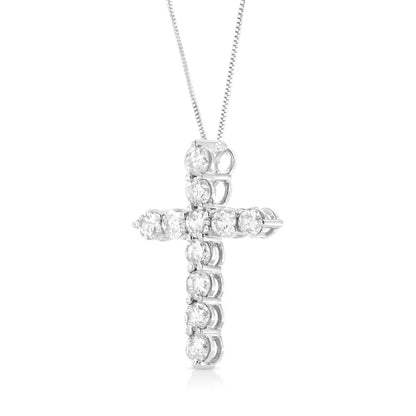 .925 Sterling Silver 1.0 Cttw Prong Set Round-cut Diamond Cross 18’’ Pendant Necklace (i-j Color I2-i3 Clarity)