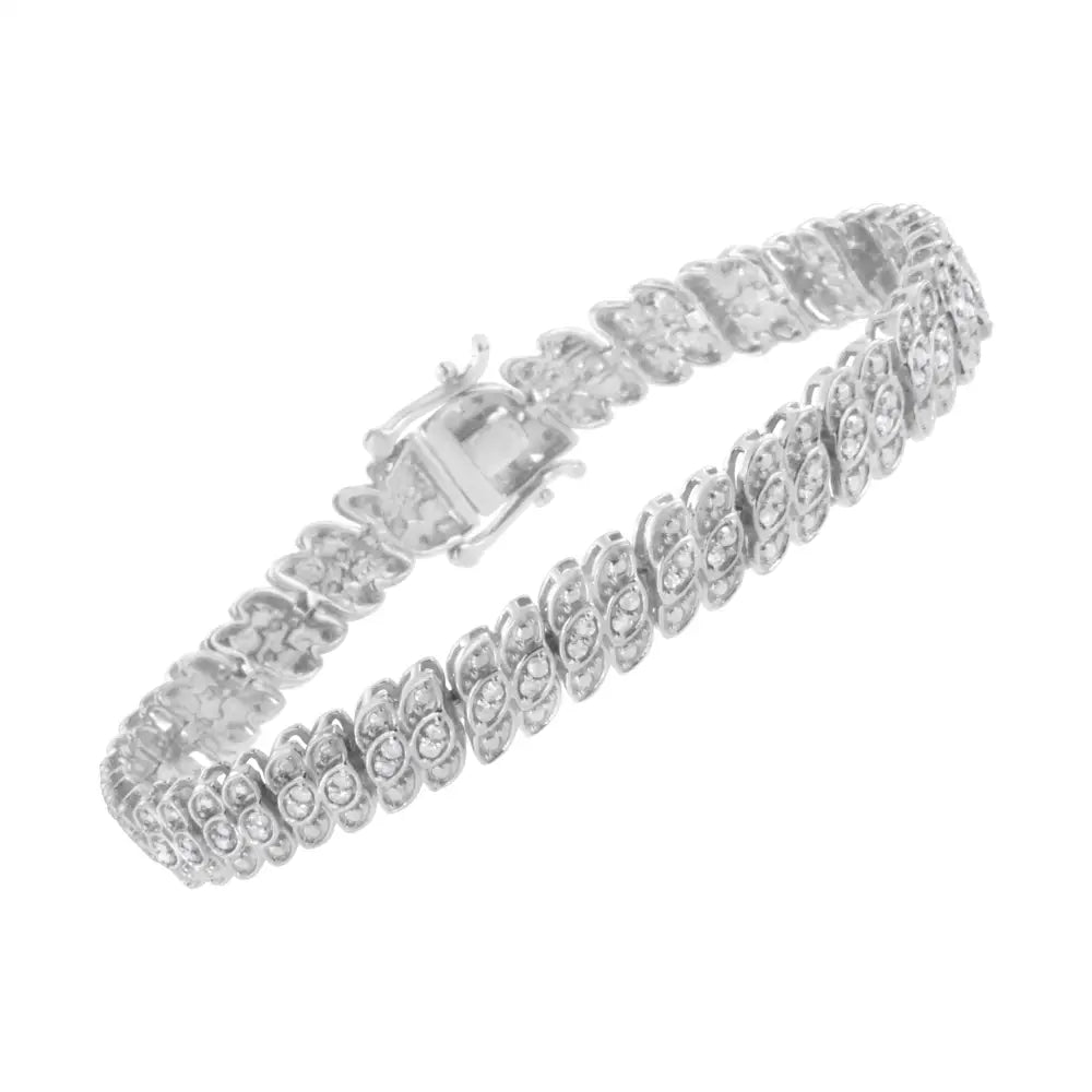 .925 Sterling Silver 1.0 Cttw Prong-set Round-cut Diamond Leaf and Pear Shaped Link Tennis Bracelet (i-j Color I2-i3