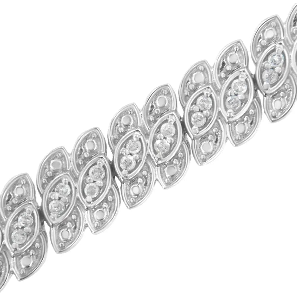 .925 Sterling Silver 1.0 Cttw Prong-set Round-cut Diamond Leaf and Pear Shaped Link Tennis Bracelet (i-j Color I2-i3