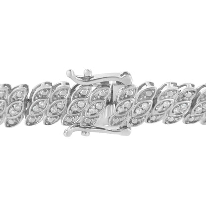 .925 Sterling Silver 1.0 Cttw Prong-set Round-cut Diamond Leaf and Pear Shaped Link Tennis Bracelet (i-j Color I2-i3