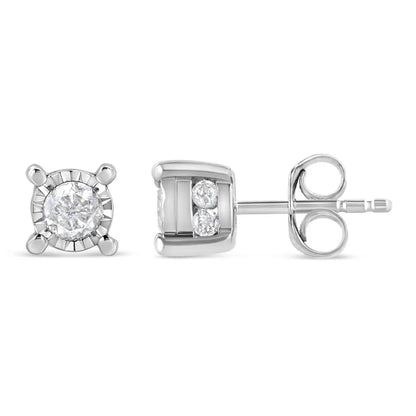 .925 Sterling Silver 1.0 Cttw Round Brilliant-cut Diamond Miracle-set Solitaire Stud Earrings (h-i Color I2-i3 Clarity)