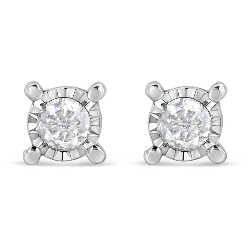 .925 Sterling Silver 1.0 Cttw Round Brilliant-cut Diamond Miracle-set Solitaire Stud Earrings (h-i Color I2-i3 Clarity)