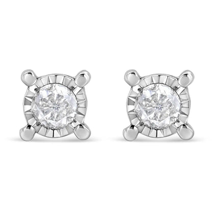 .925 Sterling Silver 1.0 Cttw Round Brilliant-cut Diamond Miracle-set Solitaire Stud Earrings (h-i Color I2-i3 Clarity)