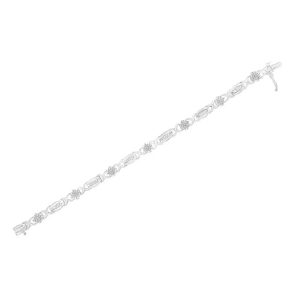 .925 Sterling Silver 1.0 Cttw Round-cut and Baguette-cut Diamond X-link Bracelet (i-j Color I1-i2 Clarity) - 7’’