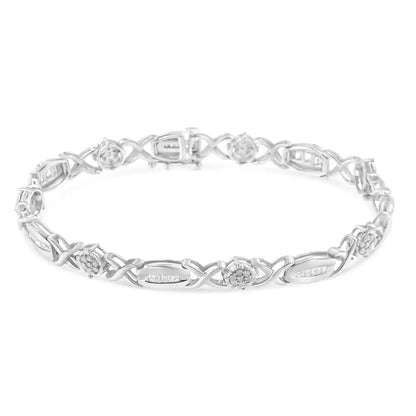 .925 Sterling Silver 1.0 Cttw Round-cut and Baguette-cut Diamond X-link Bracelet (i-j Color I1-i2 Clarity) - 7’’