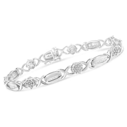 .925 Sterling Silver 1.0 Cttw Round-cut and Baguette-cut Diamond X-link Bracelet (i-j Color I1-i2 Clarity) - 7’’