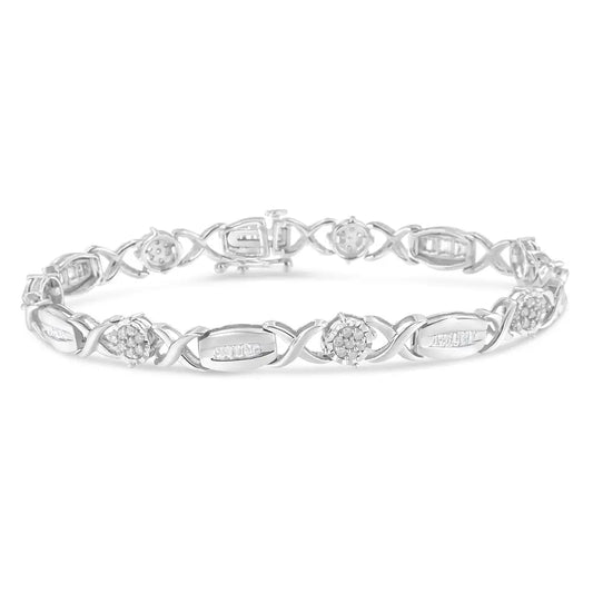 .925 Sterling Silver 1.0 Cttw Round-cut and Baguette-cut Diamond X-link Bracelet (i-j Color I1-i2 Clarity) - 7’’