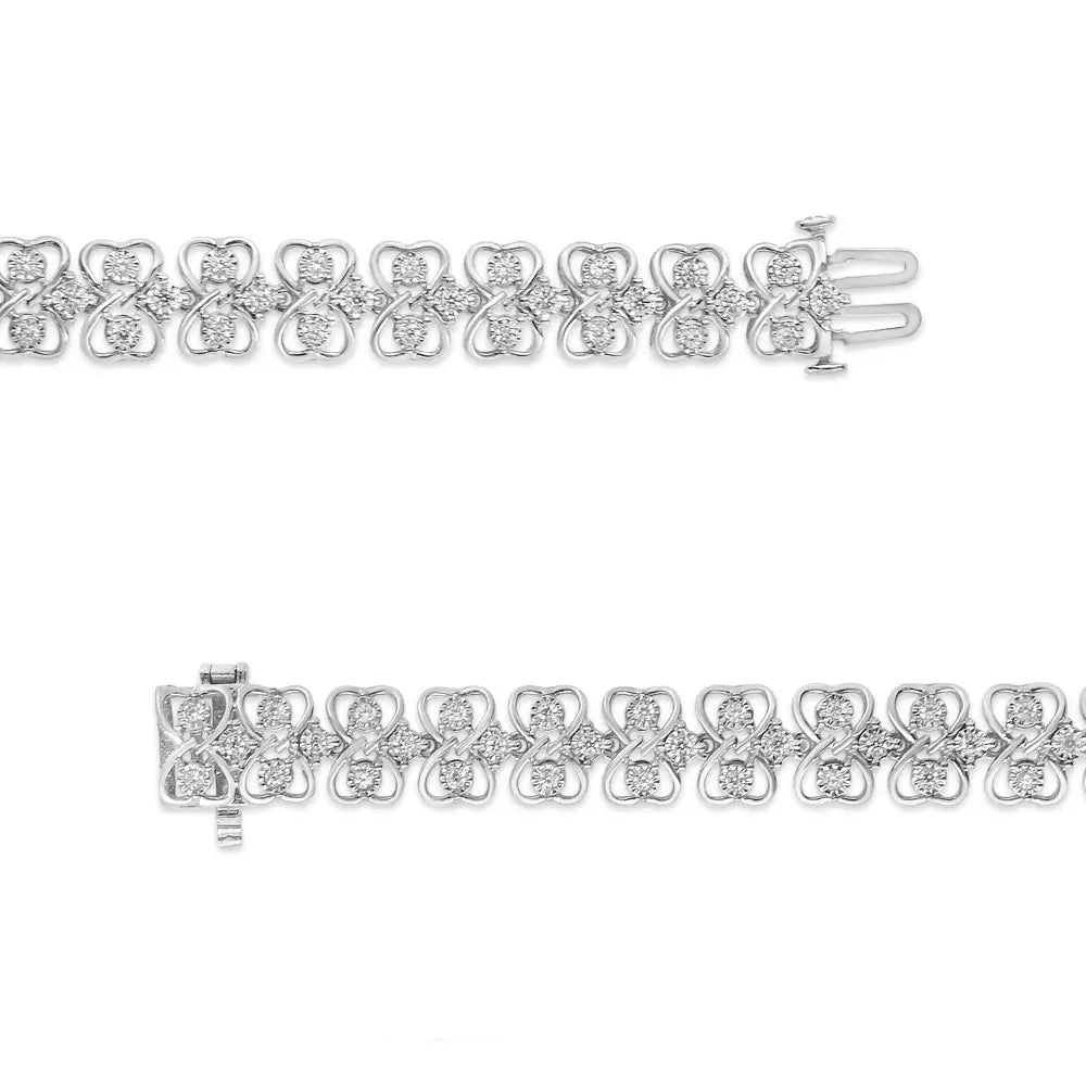 .925 Sterling Silver 1.0 Cttw Round-cut Diamond 2-row Heart Link Tennis Bracelet (i-j Clarity I2-i3 Color) - Size