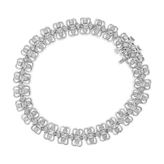 .925 Sterling Silver 1.0 Cttw Round-cut Diamond 2-row Heart Link Tennis Bracelet (i-j Clarity I2-i3 Color) - Size