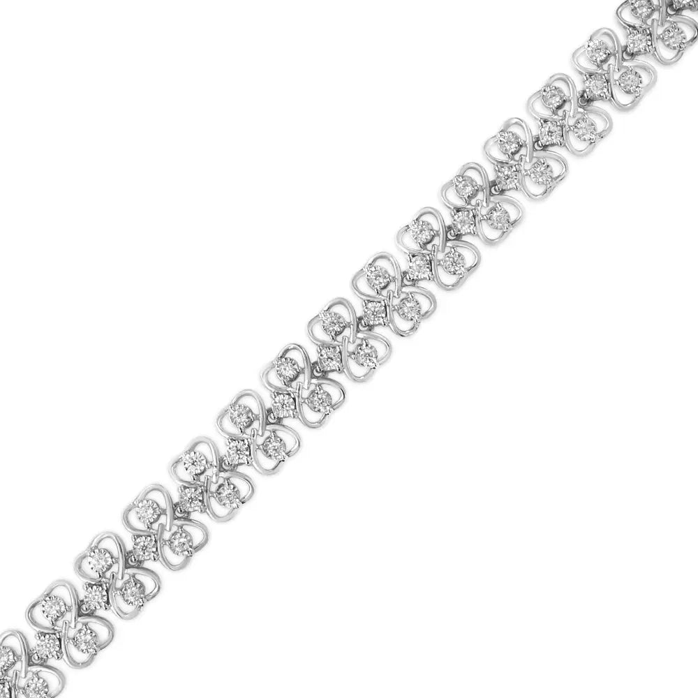 .925 Sterling Silver 1.0 Cttw Round-cut Diamond 2-row Heart Link Tennis Bracelet (i-j Clarity I2-i3 Color) - Size