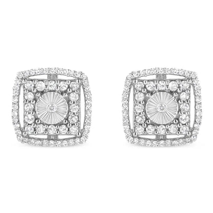 .925 Sterling Silver 1.0 Cttw Round Diamond Double Halo and Disc Stud Earring (i-j Color I2-i3 Clarity) - Fine Jewelry