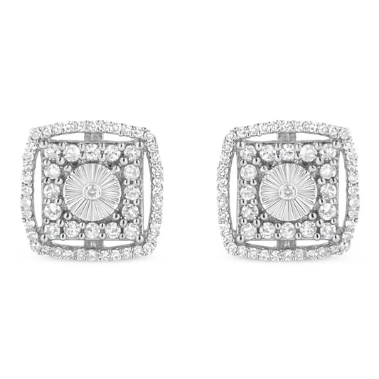 .925 Sterling Silver 1.0 Cttw Round Diamond Double Halo and Disc Stud Earring (i-j Color I2-i3 Clarity) - Fine Jewelry