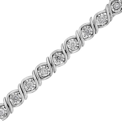 .925 Sterling Silver 1.0 Cttw Round Diamond Miracle Plate and ?S’ Link Tennis Bracelet (i-j Color I3 Clarity)