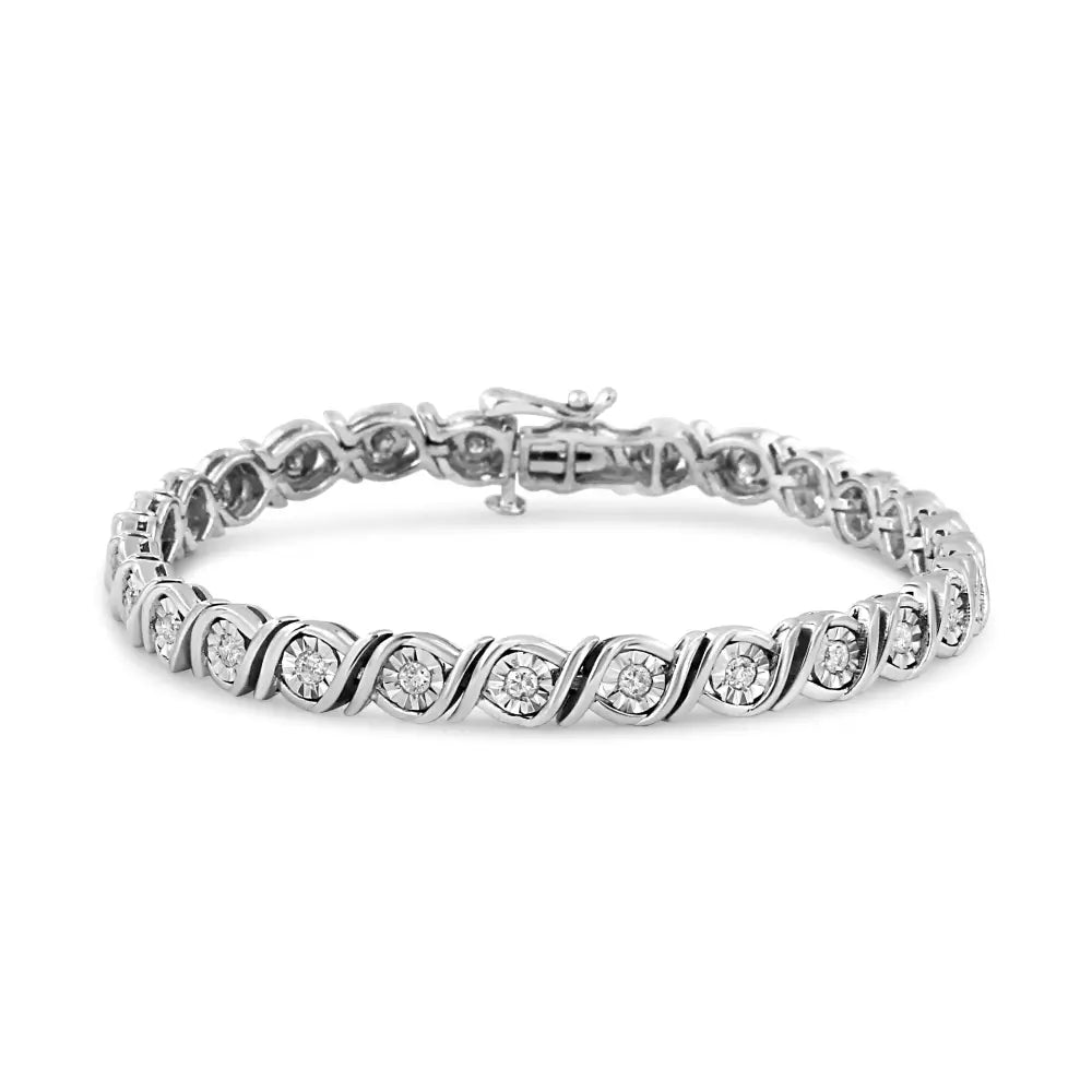 .925 Sterling Silver 1.0 Cttw Round Diamond Miracle Plate and ?S’ Link Tennis Bracelet (i-j Color I3 Clarity)