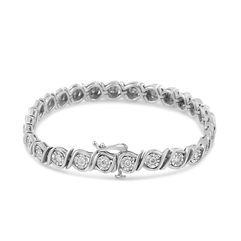 .925 Sterling Silver 1.0 Cttw Round Diamond Miracle Plate and ?S’ Link Tennis Bracelet (i-j Color I3 Clarity)