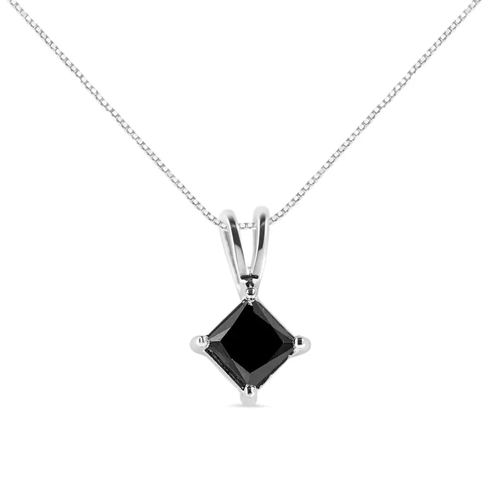 .925 Sterling Silver 1.0 Cttw Treated Black Princess Diamond Solitaire Pendant Necklace (black Color I2-i3 Clarity)