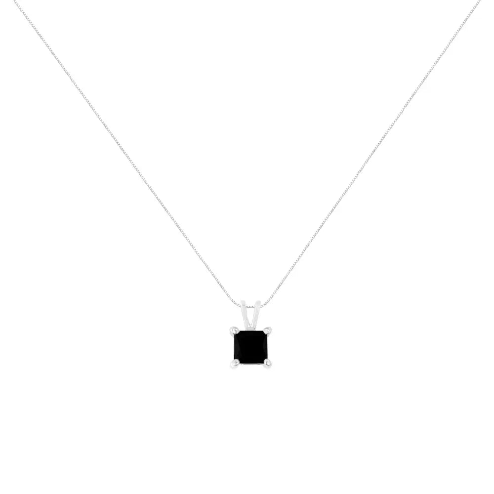 .925 Sterling Silver 1.0 Cttw Treated Black Princess Diamond Solitaire Pendant Necklace (black Color I2-i3 Clarity)