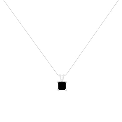 .925 Sterling Silver 1.0 Cttw Treated Black Princess Diamond Solitaire Pendant Necklace (black Color I2-i3 Clarity)