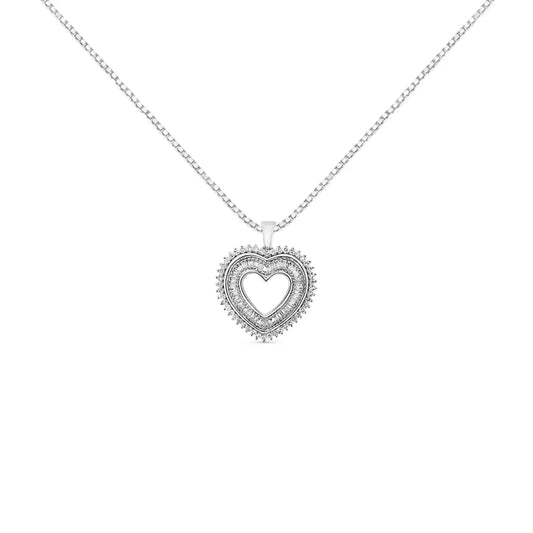 .925 Sterling Silver 1.0 Ctw Diamond Shadow Open Heart Halo 18’’ Pendant Necklace (i-j Color I1-i2 Clarity) - Fine