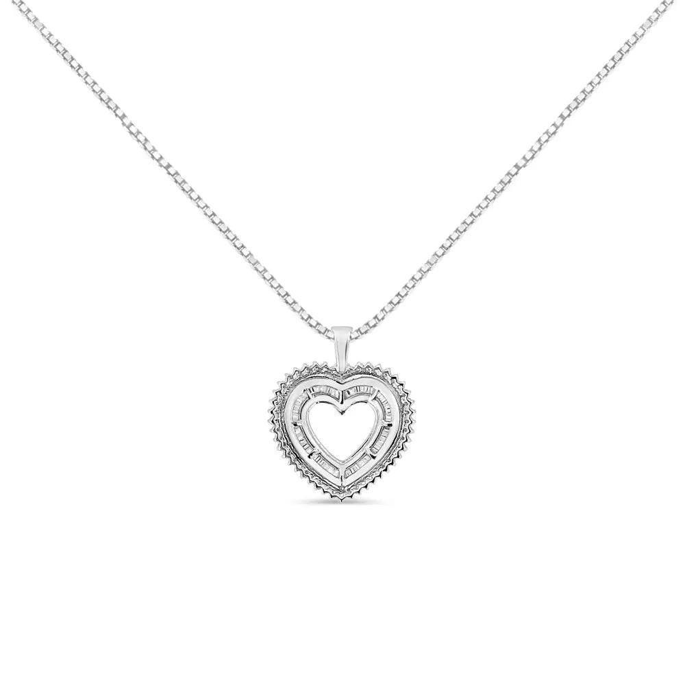 .925 Sterling Silver 1.0 Ctw Diamond Shadow Open Heart Halo 18’’ Pendant Necklace (i-j Color I1-i2 Clarity) - Fine