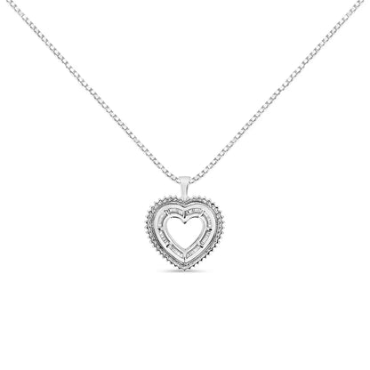 .925 Sterling Silver 1.0 Ctw Diamond Shadow Open Heart Halo 18’’ Pendant Necklace (i-j Color I1-i2 Clarity) - Fine