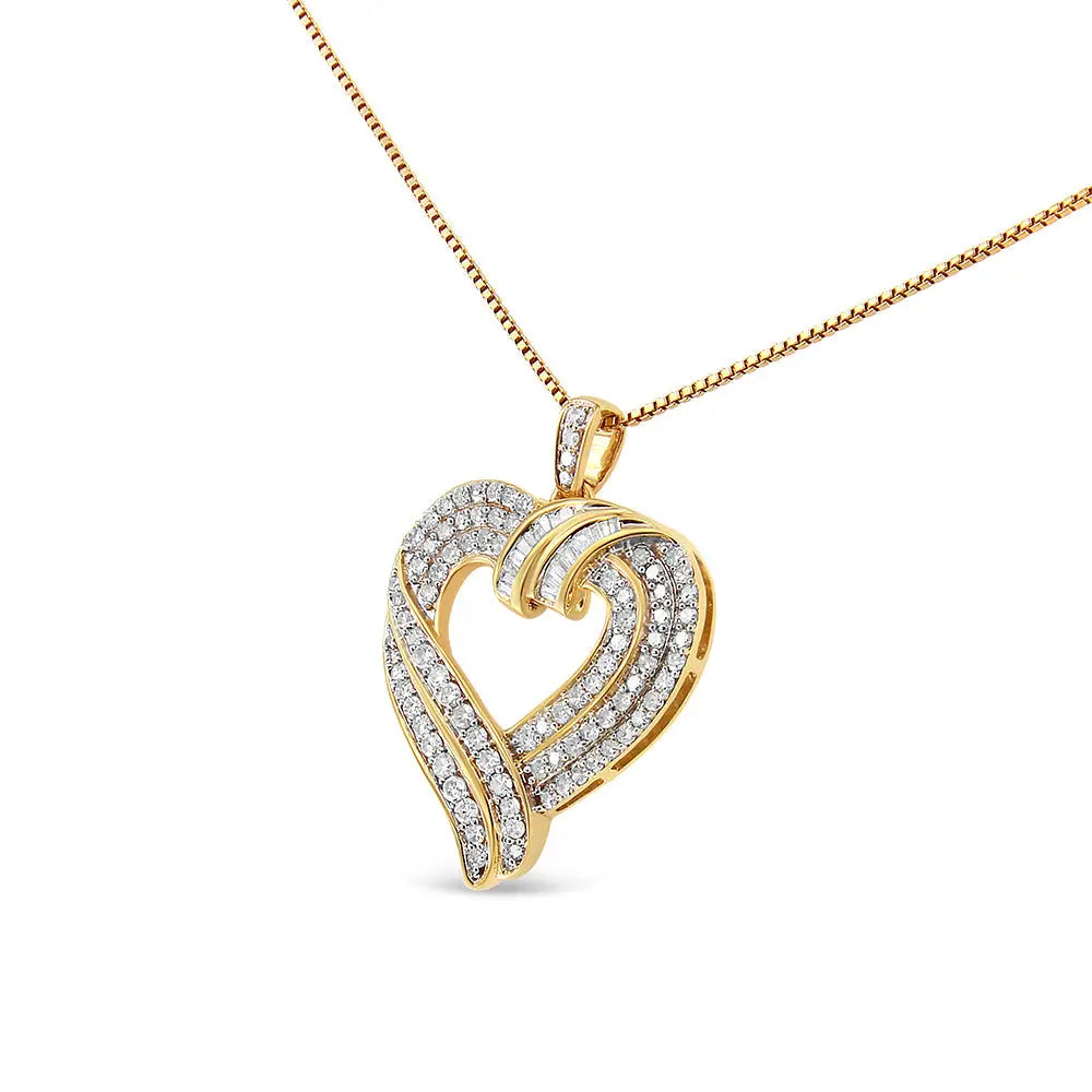 .925 Sterling Silver 1.00 Cttw Baguette Diamond Composite Open Heart 18’’ Inch Pendant Necklace (i-j Color I1-i2