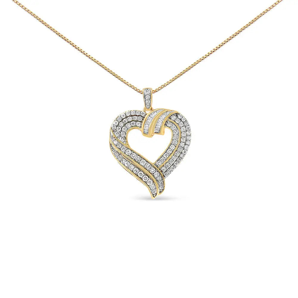 .925 Sterling Silver 1.00 Cttw Baguette Diamond Composite Open Heart 18’’ Inch Pendant Necklace (i-j Color I1-i2