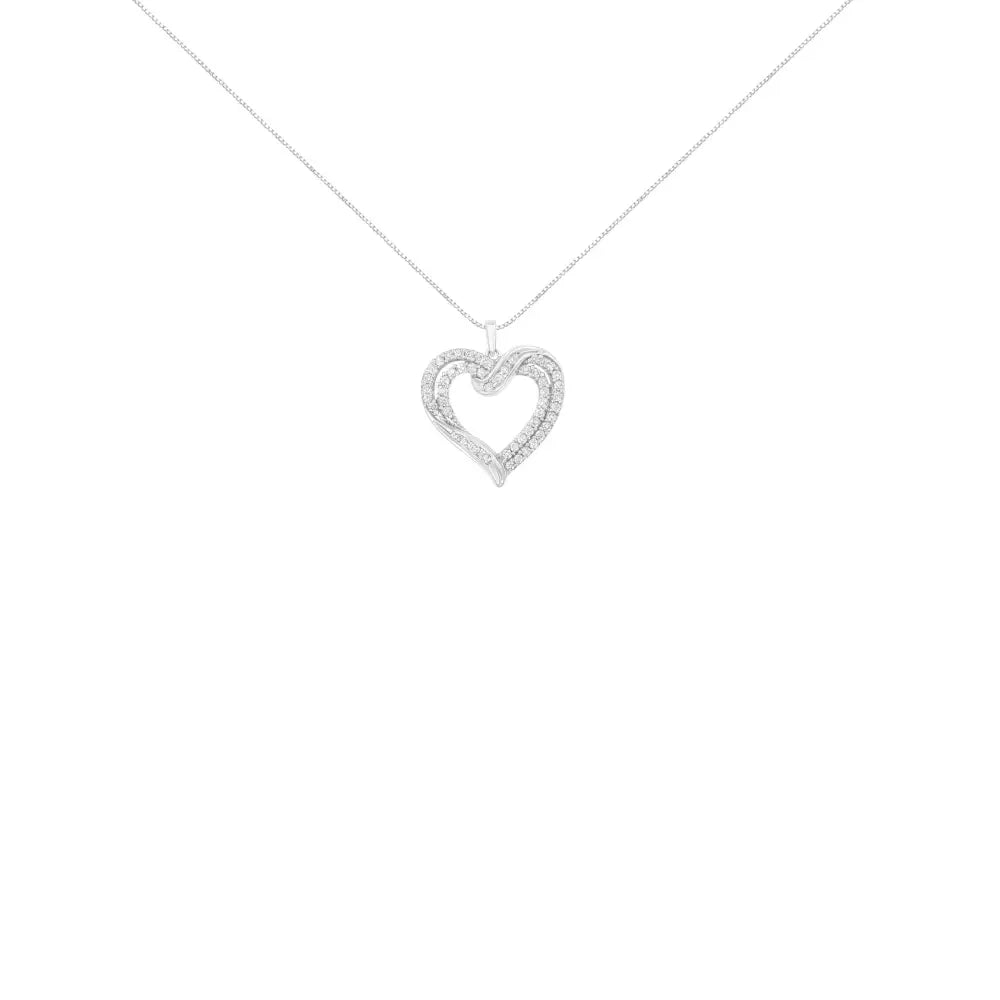 .925 Sterling Silver 1.00 Cttw Diamond Interwoven Double Heart 18’’ Pendant Necklace (i-j Color I2-i3 Clarity)