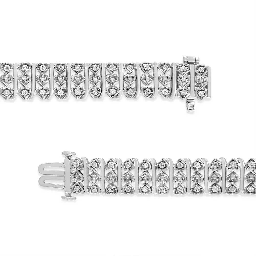 .925 Sterling Silver 1.00 Cttw Diamond Multi Row Heart Link Bracelet (h-i Color I1-i2 Clarity) - 7.25’’ Inches