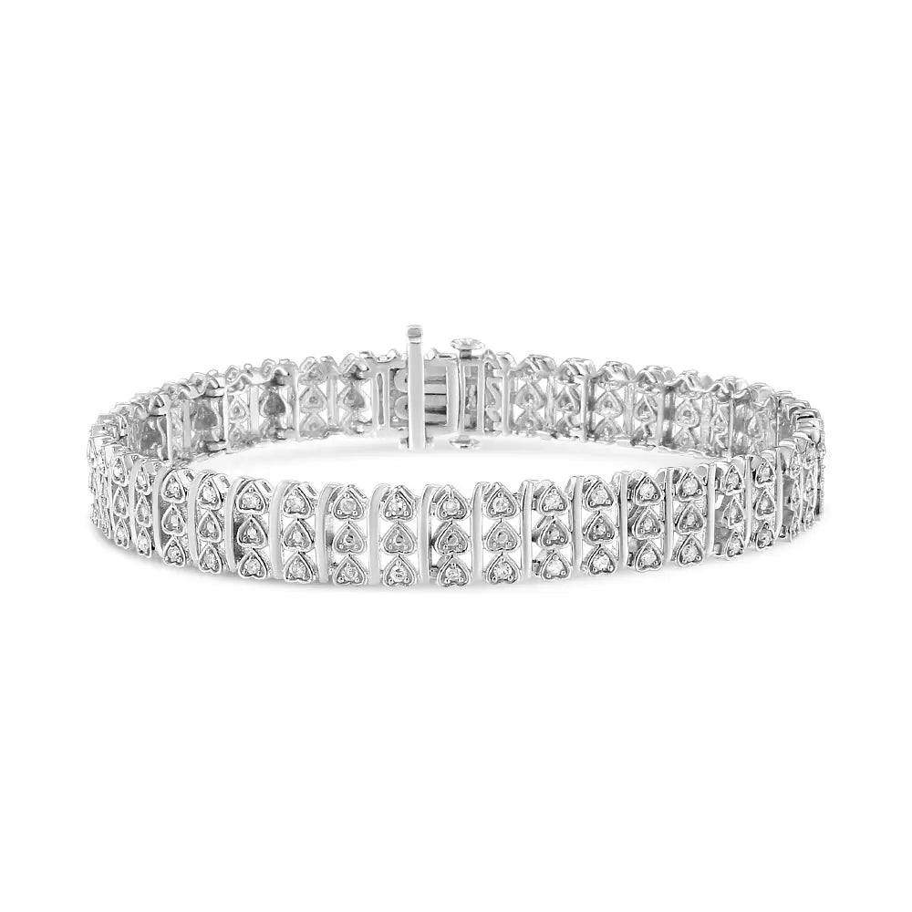 .925 Sterling Silver 1.00 Cttw Diamond Multi Row Heart Link Bracelet (h-i Color I1-i2 Clarity) - 7.25’’ Inches