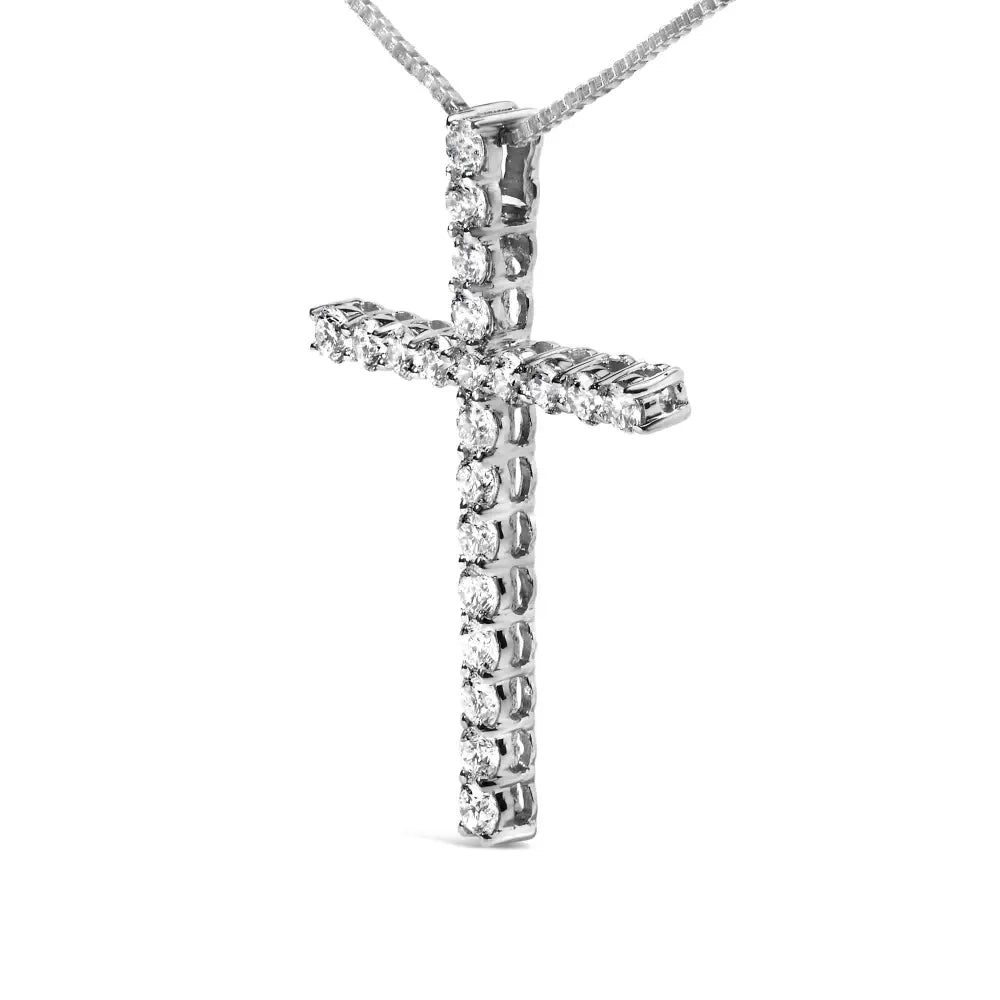 .925 Sterling Silver 1.00 Cttw Lab Grown Diamond Cross Pendant Necklace (f-g Color Vs2-si1 Clarity) - 18 Inch - Fine