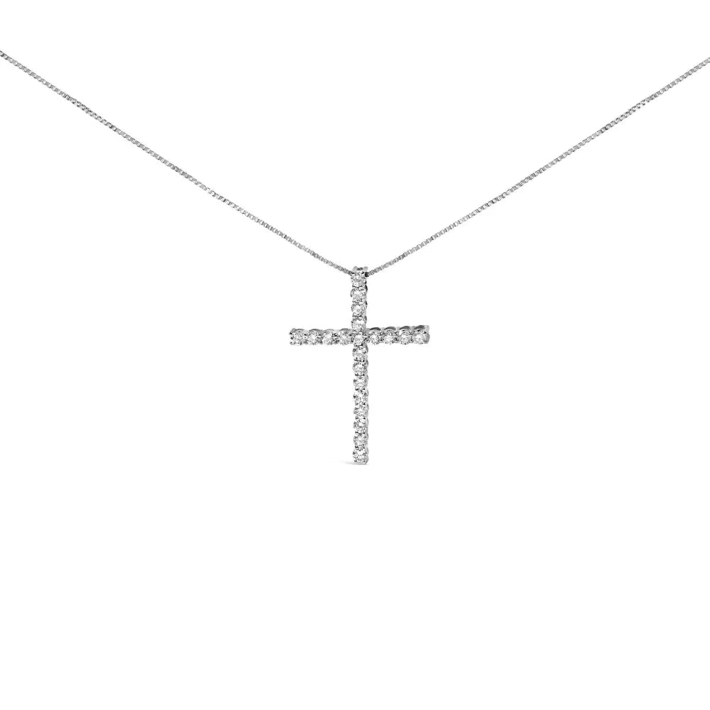 .925 Sterling Silver 1.00 Cttw Lab Grown Diamond Cross Pendant Necklace (f-g Color Vs2-si1 Clarity) - 18 Inch - Fine