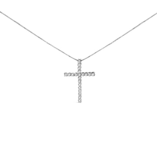 .925 Sterling Silver 1.00 Cttw Lab Grown Diamond Cross Pendant Necklace (f-g Color Vs2-si1 Clarity) - 18 Inch - Fine